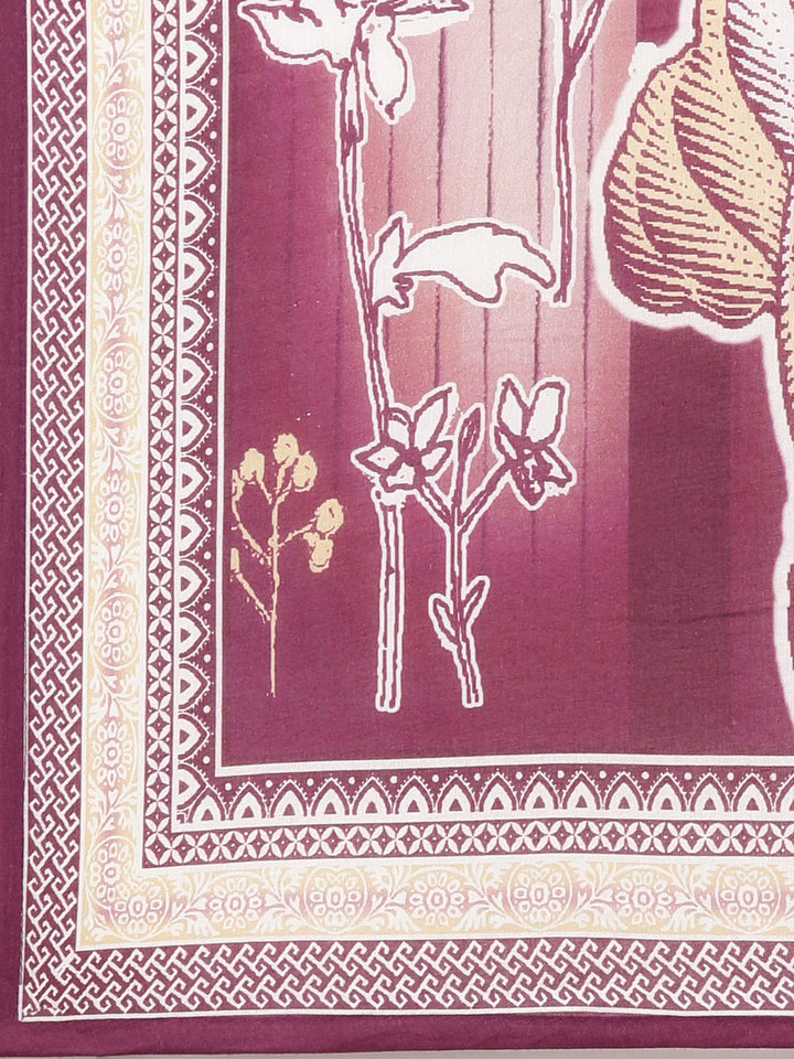 Neerus Magenta Printed Straight Kurta and Trousers With Dupatta