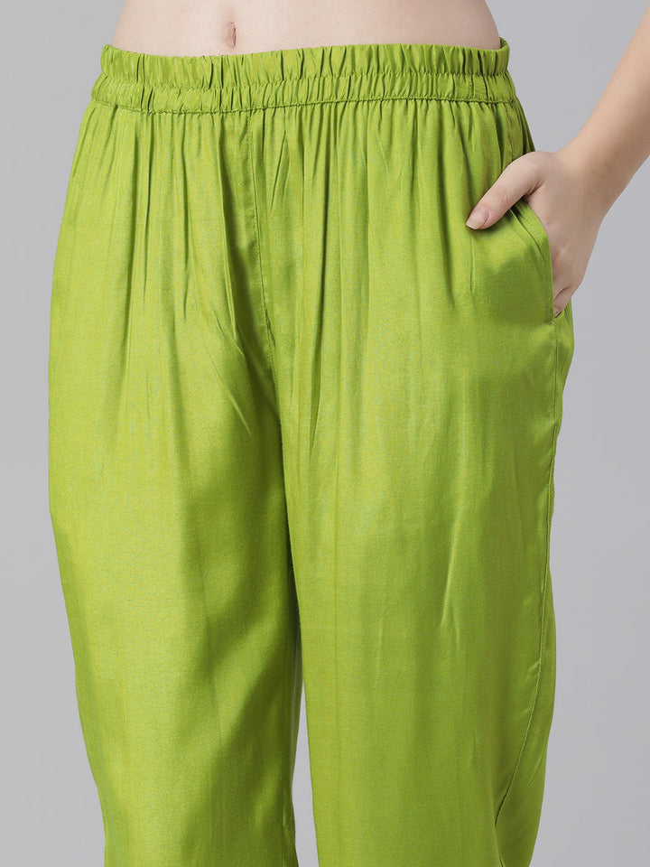 Neerus Green Printed Straight Kurta and Trousers With Dupatta