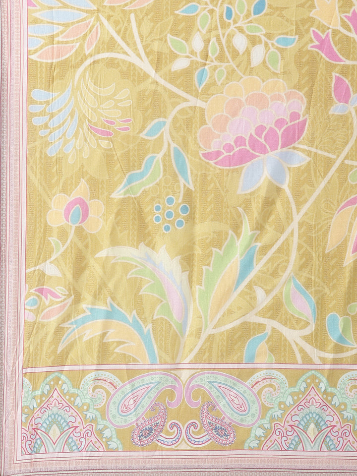 Mustard Silk Embroidered With Work Three Piece Set