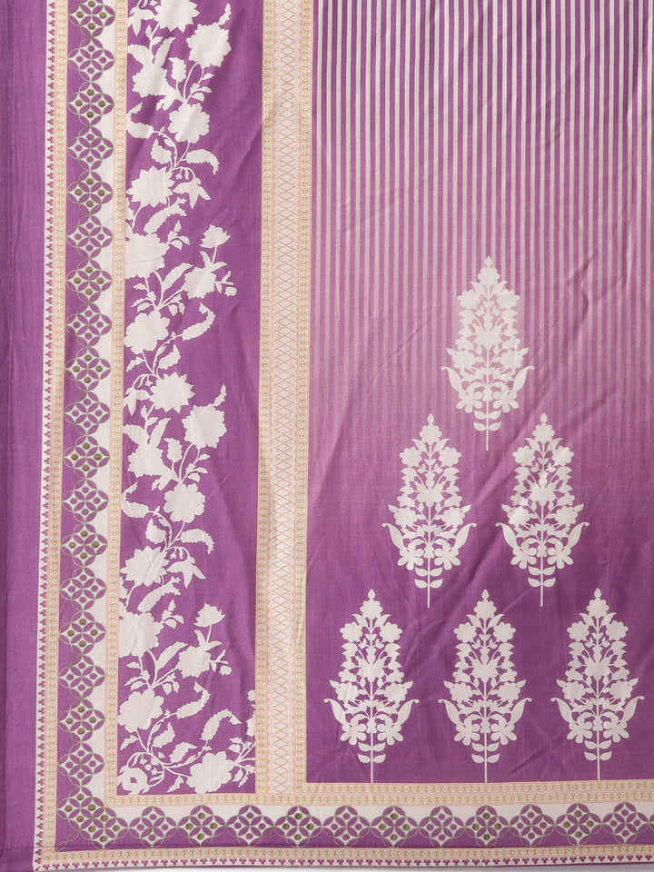 Neerus Purple Printed Straight Kurta and Trousers With Dupatta