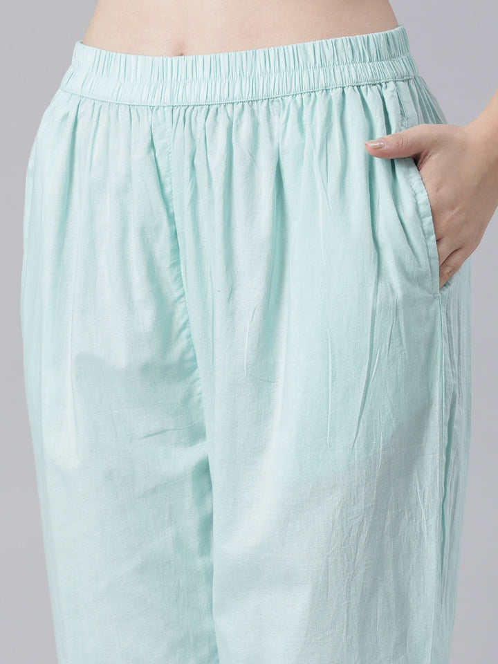 Neerus Blue Printed Straight Kurta and Trousers With Dupatta