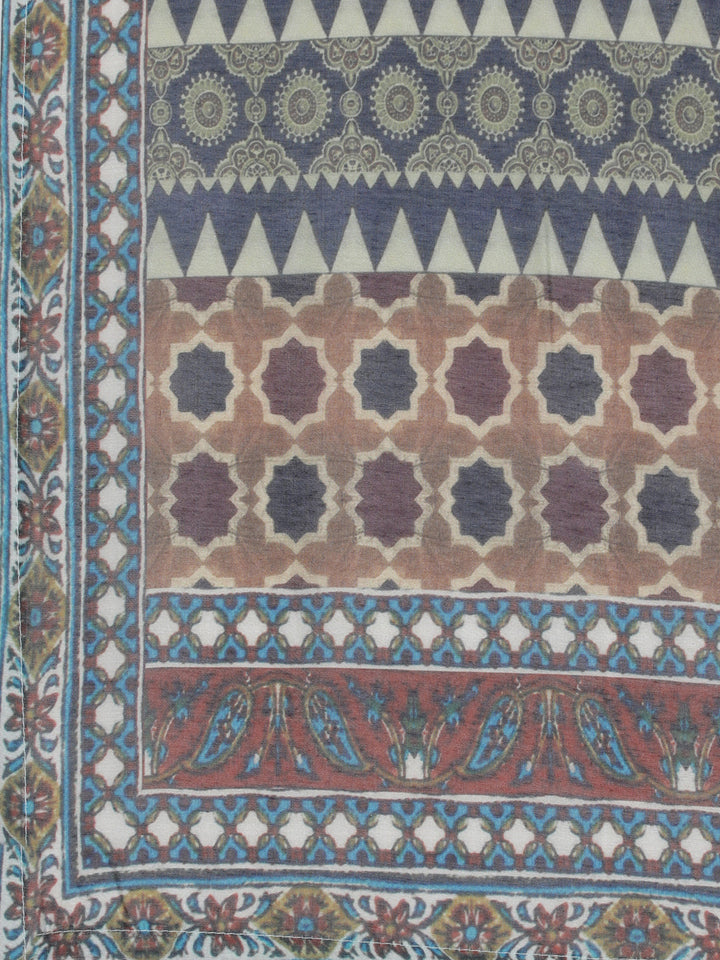 Neerus Blue Printed Straight Kurta and Trousers With Dupatta