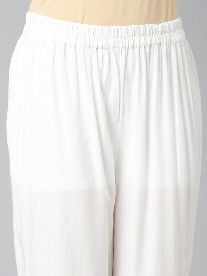 Neerus Off White Embroidered Straight Kurta and Trousers With Dupatta