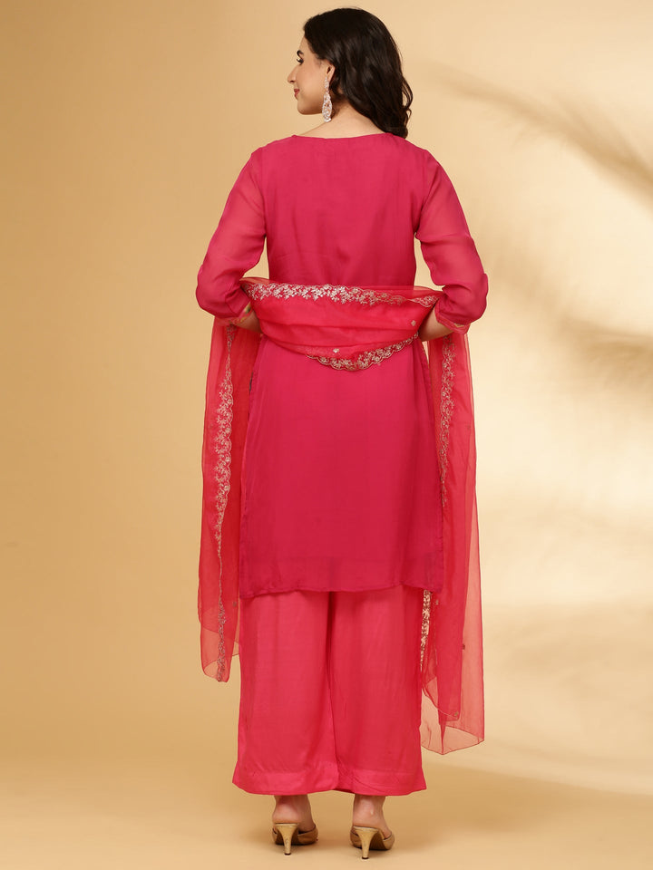 Neerus Pink organza floral printed suit set - side view