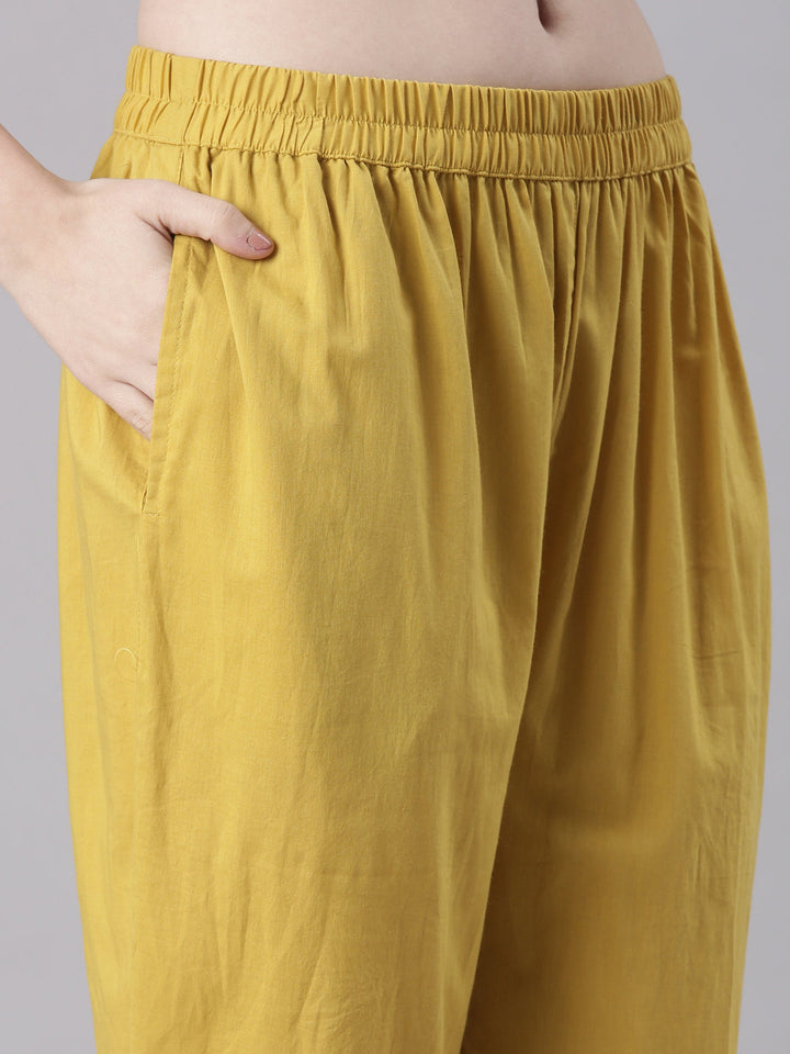 Neerus Mustard Printed Straight Kurta and Trousers With Dupatta