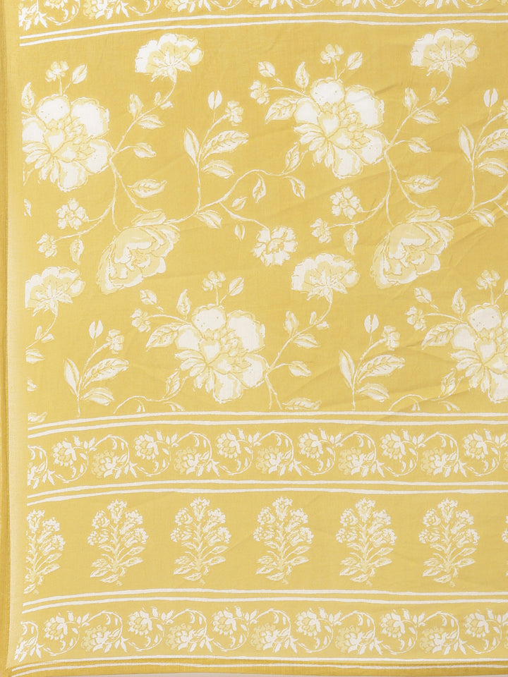 Neerus Mustard Printed Straight Kurta and Trousers With Dupatta