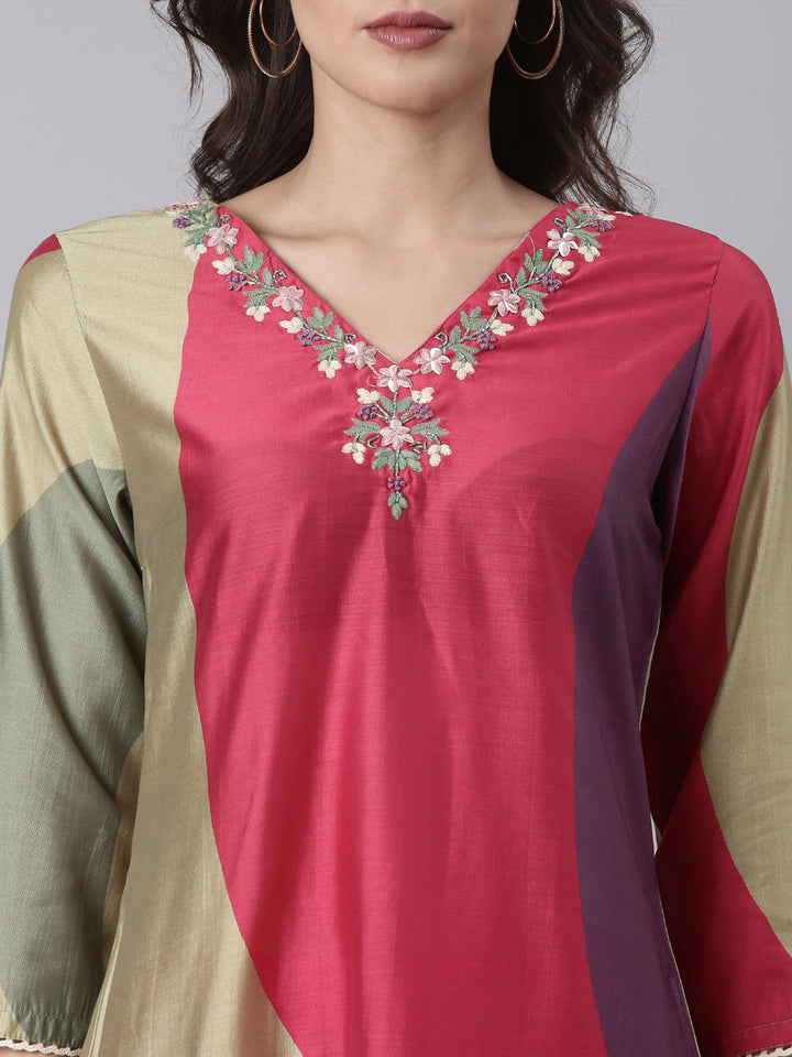 Magenta Dola Silk Embroidered With Work Three Piece Set