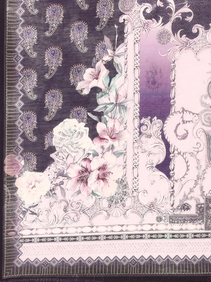 Neerus Purple viscose rayon printed suit set - detail view 3