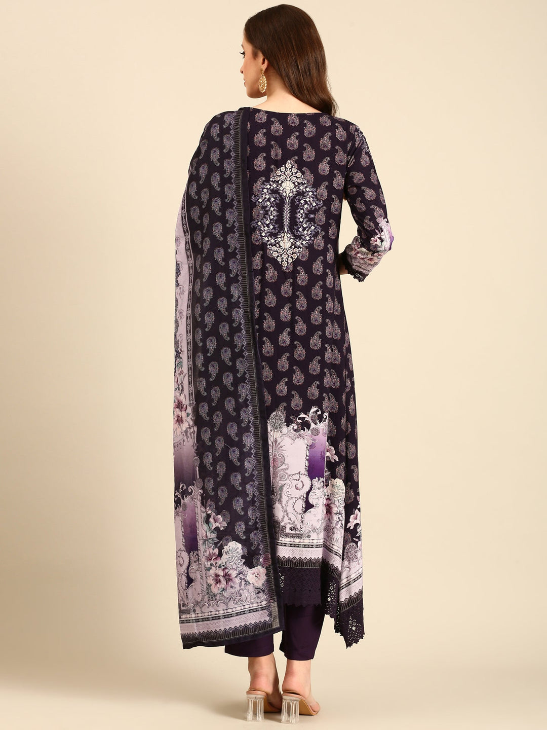 Neerus Purple viscose rayon printed suit set - detail view 1