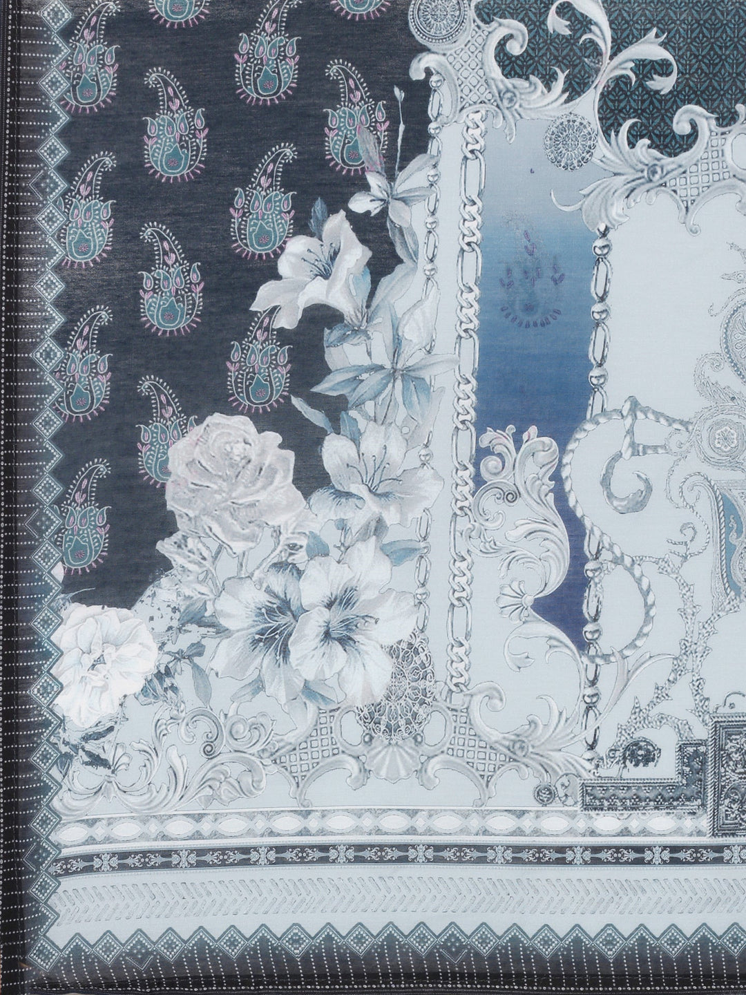 Neerus Blue Rayon Printed Suit Set - detail view 5