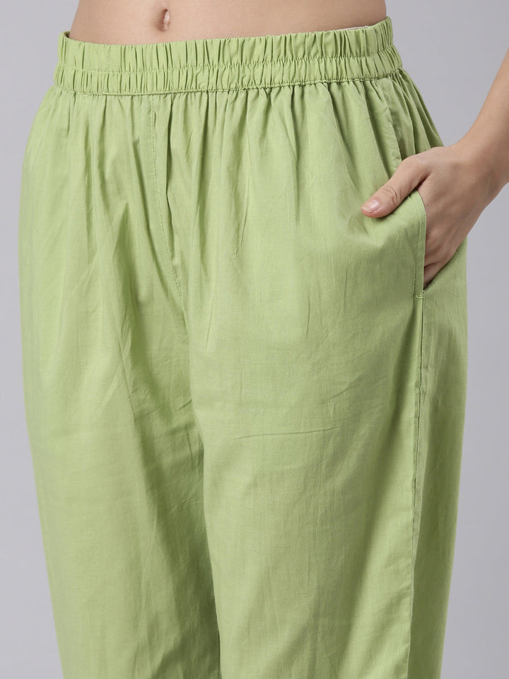 Green Rayon Printed Three Piece Set