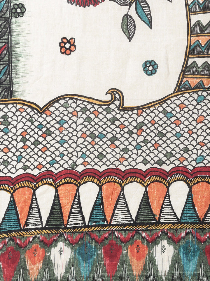 L Beige Slub Rayon Printed Three Piece Set