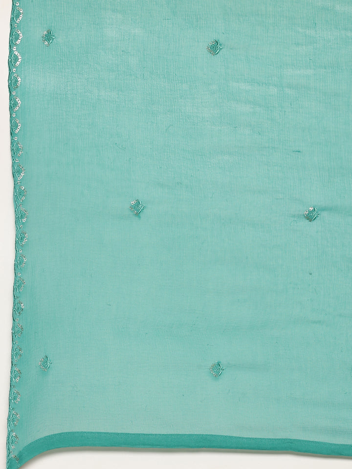 Sea Green Crepe Printed Three Piece Set