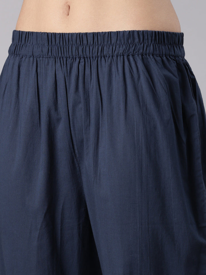 Indigo Cotton Printed Anarkali Three Piece Set