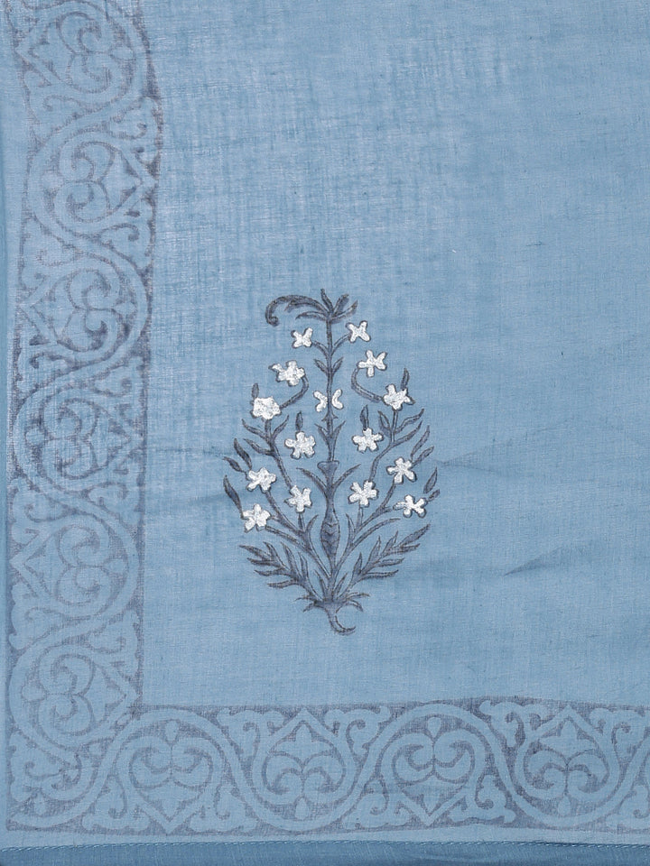 Indigo Cotton Printed Anarkali Three Piece Set