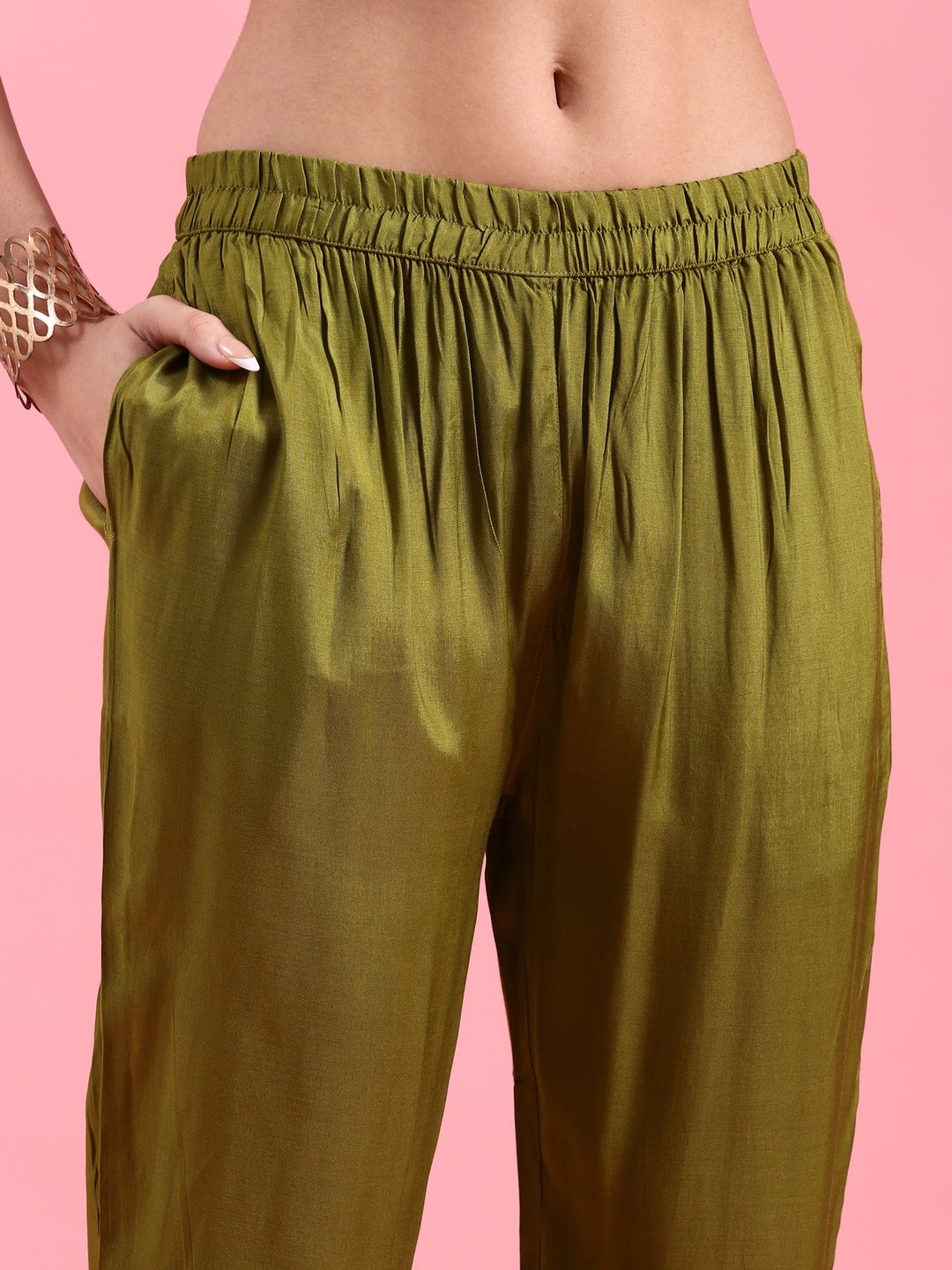 Neerus Green organza embroidered suit set - detail view 5
