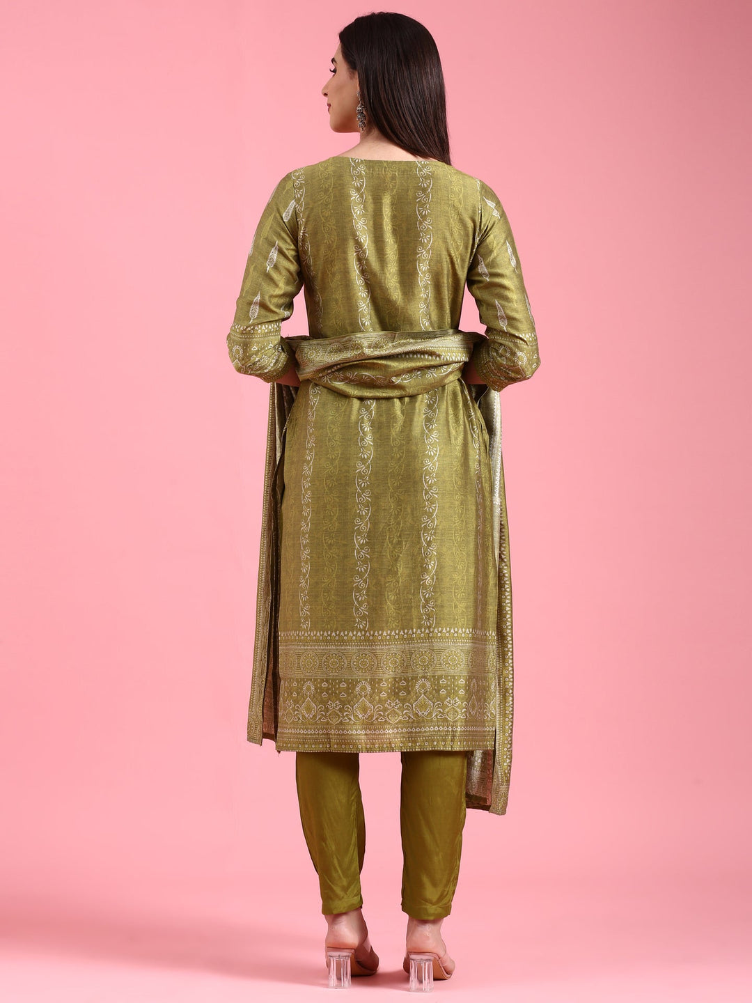 Neerus Green organza embroidered suit set - detail view 1