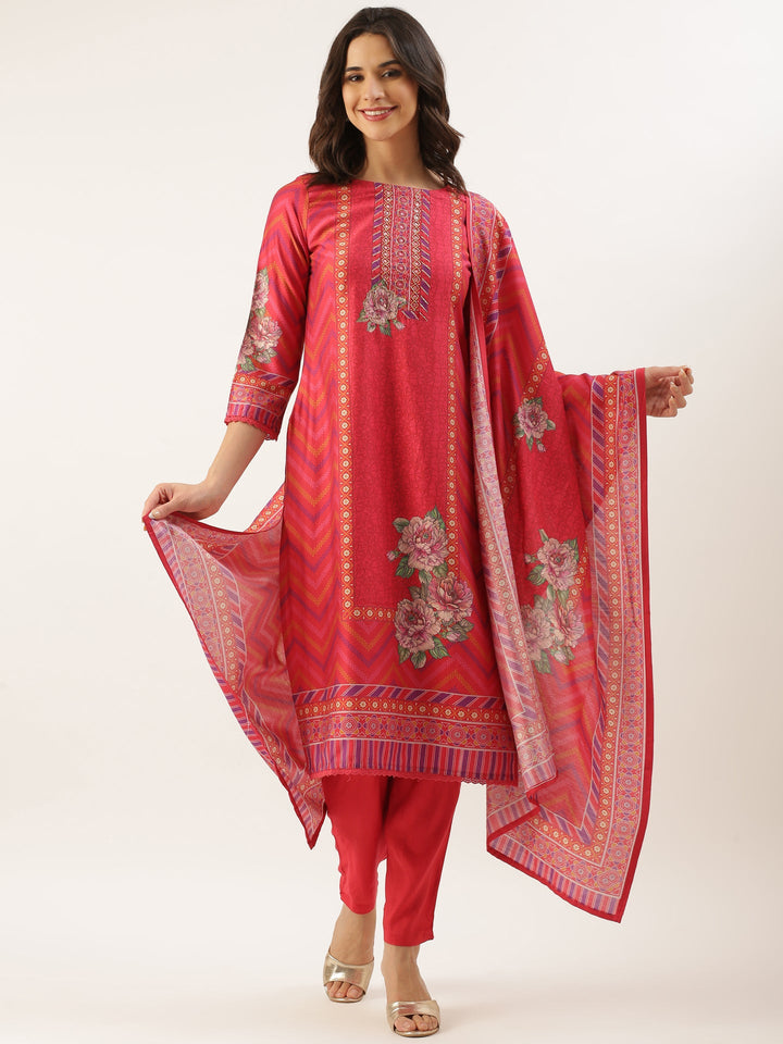 Neerus Pink modal printed suit set - front view