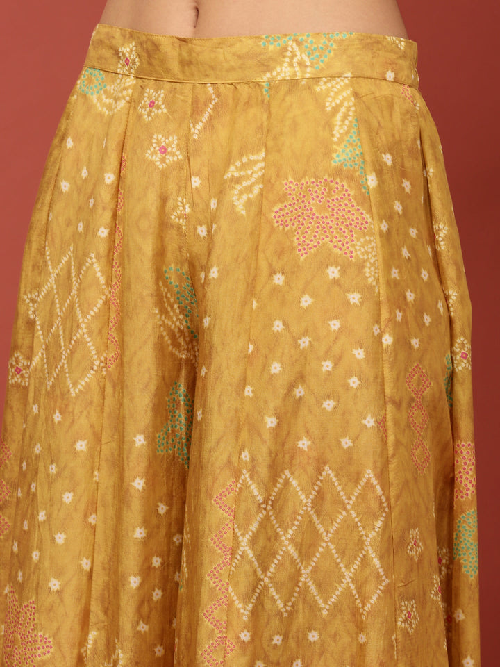 Mustard Crepe Printed Three Piece Set