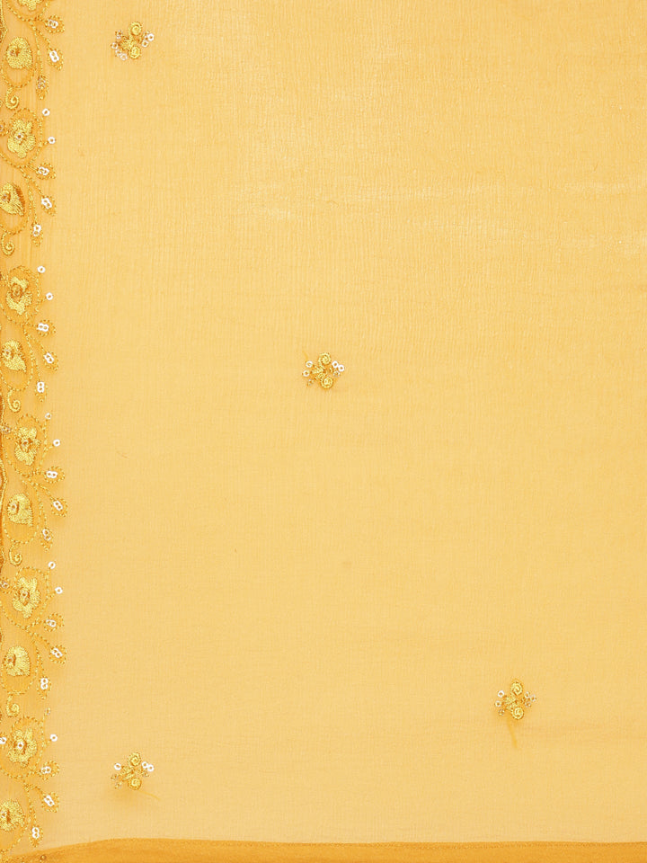 Mustard Crepe Printed Three Piece Set