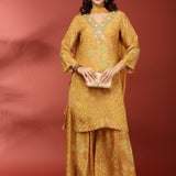 Mustard Crepe Printed Three Piece Set