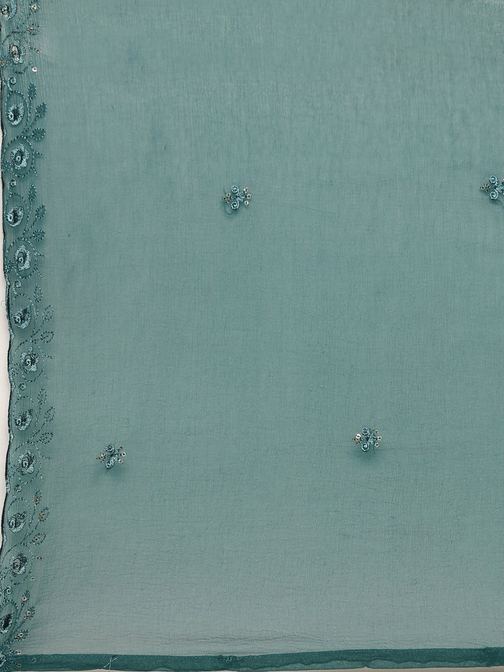 Neerus Green crepe printed suit set - detail view 4
