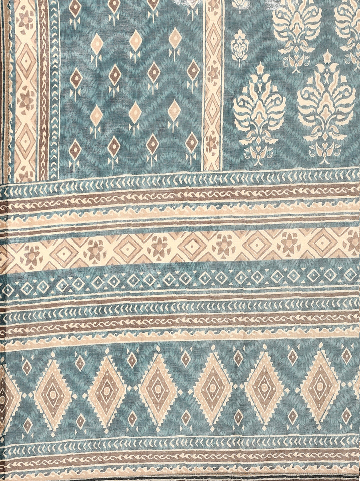 Teal printed three piece suit set