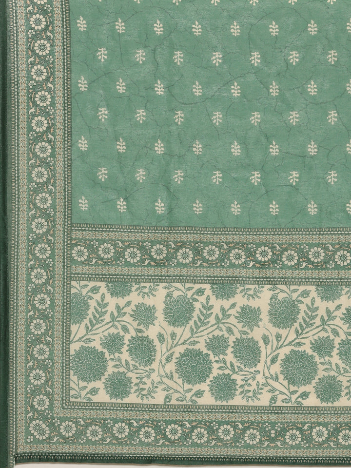 Green Organza Printed Three Piece Suit Set