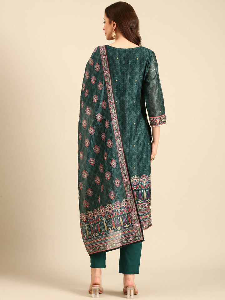 Bottle Green Suit set with Organza duppatta