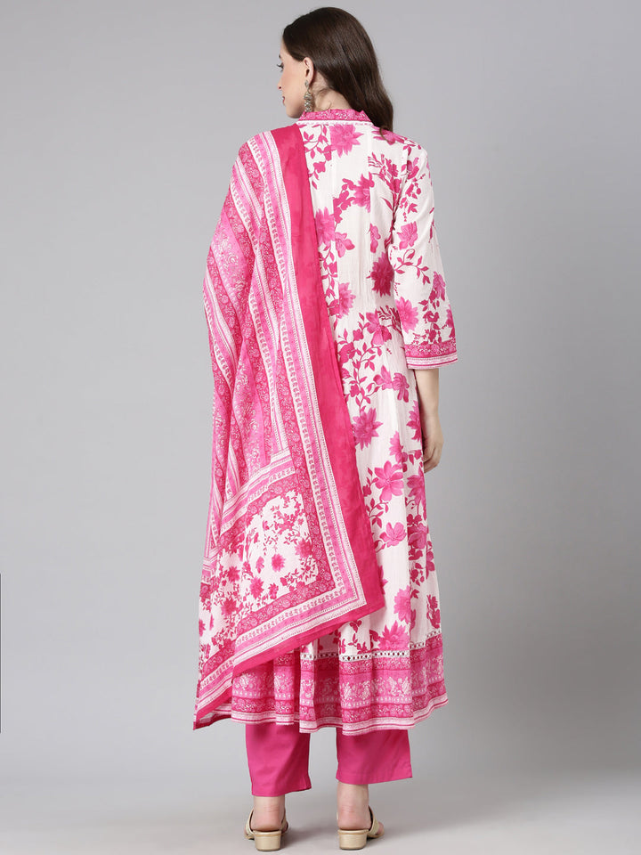 Neerus Pink Solid Anarkali Kurta and Trousers With Dupatta
