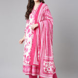 Neerus Pink Solid Anarkali Kurta and Trousers With Dupatta