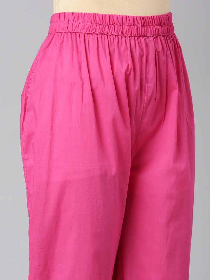 Neerus Pink Solid Anarkali Kurta and Trousers With Dupatta