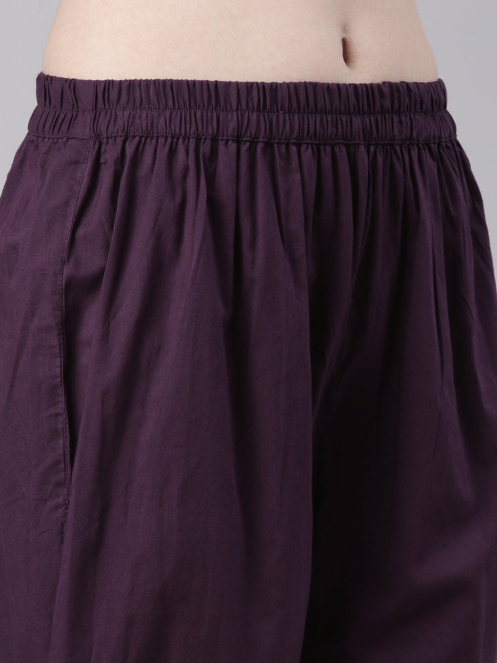 Neerus Purple Printed Straight Kurta and Trousers With Dupatta