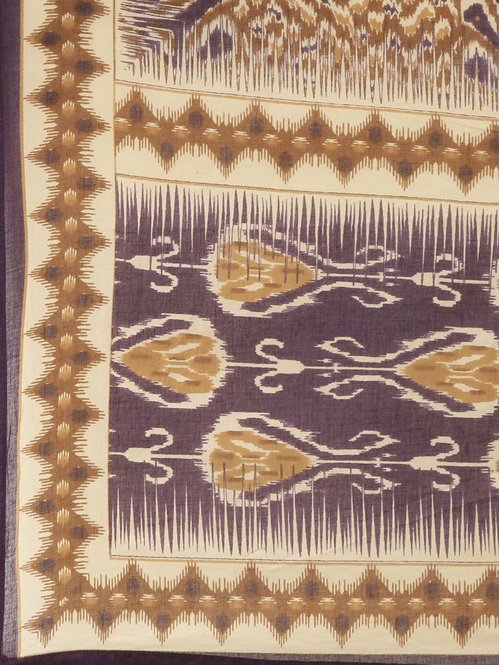 Neerus Purple Printed Straight Kurta and Trousers With Dupatta