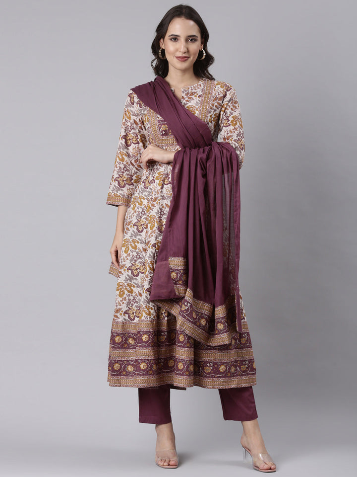 Printed Cotton Anarkali Three Piece Set