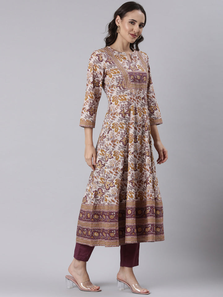Printed Cotton Anarkali Three Piece Set