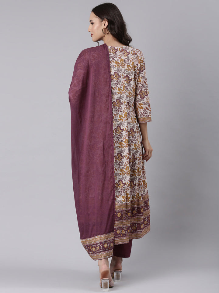 Printed Cotton Anarkali Three Piece Set