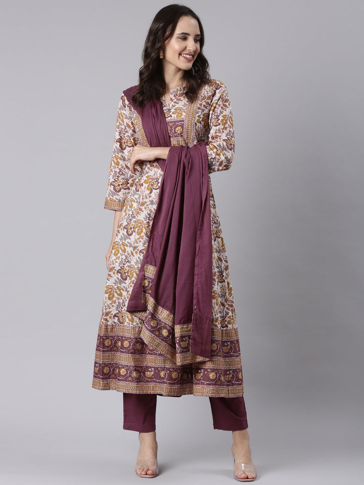Printed Cotton Anarkali Three Piece Set