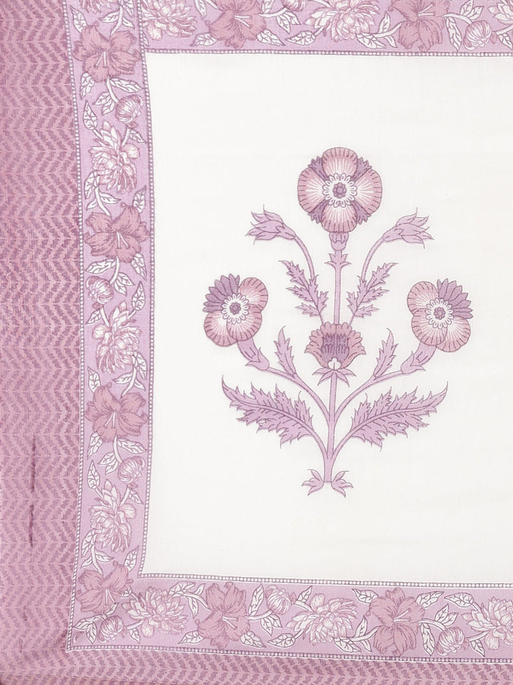 Purple Cotton Printed Anarkali Three Piece Set