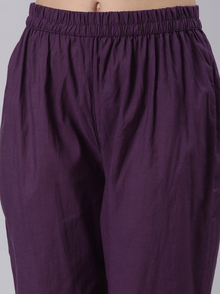 Purple Cotton Printed Anarkali Three Piece Set