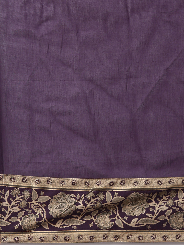 Purple Cotton Printed Anarkali Three Piece Set