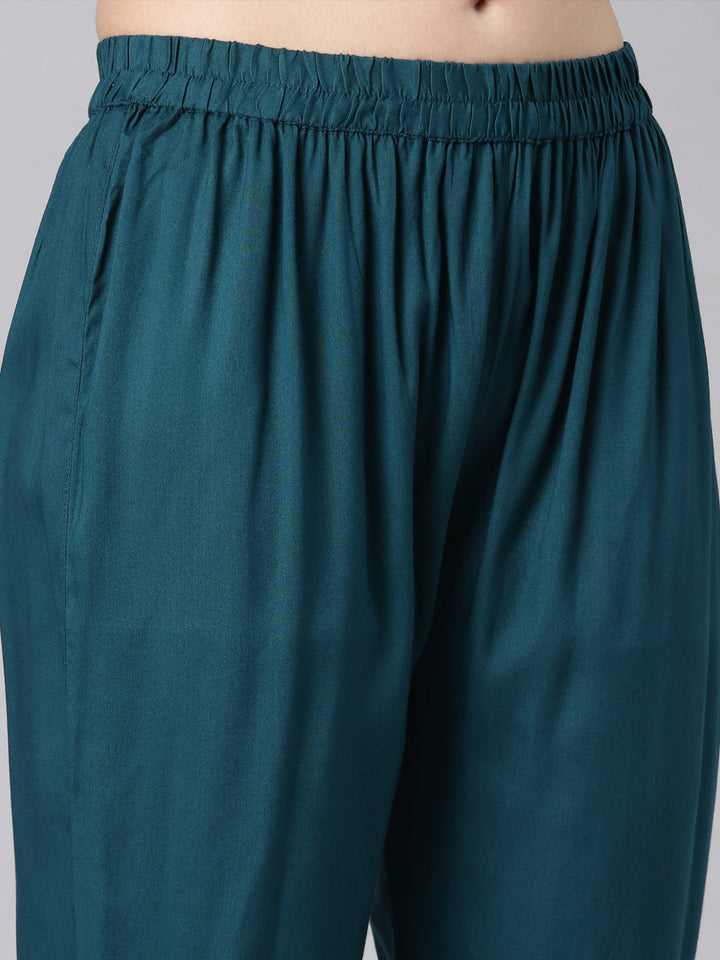 Neerus Green Printed Anarkali Kurta and Trousers With Dupatta