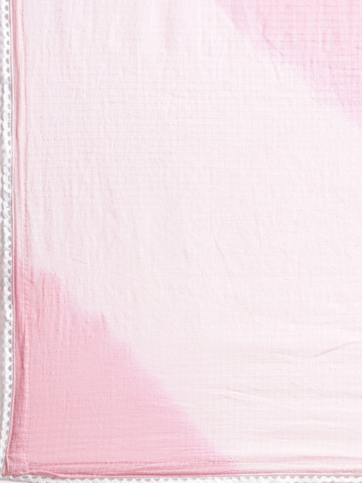 Neerus Pink Printed Anarkali Kurta and Trousers With Dupatta