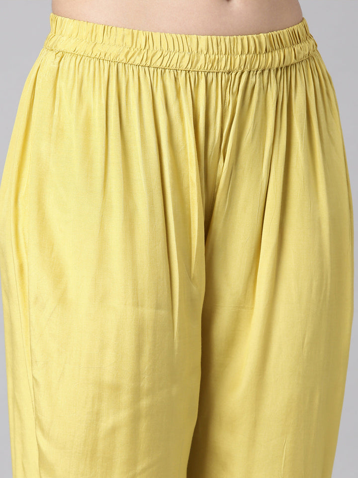 Neerus Yellow Printed Anarkali Kurta and Trousers With Dupatta