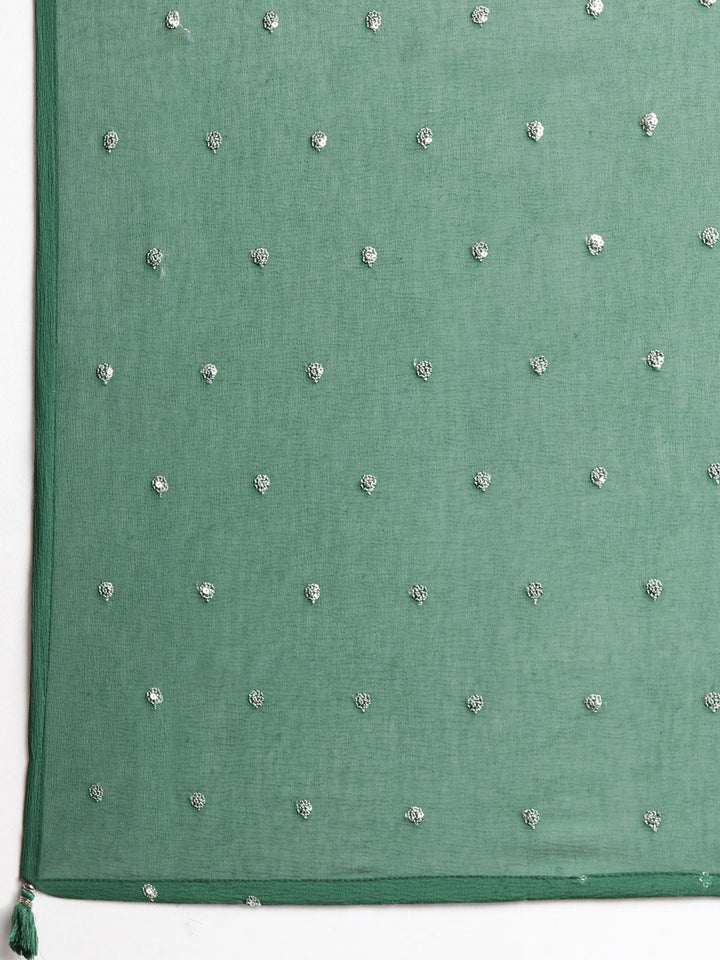 Neerus Green Printed Straight Kurta and Trousers With Dupatta