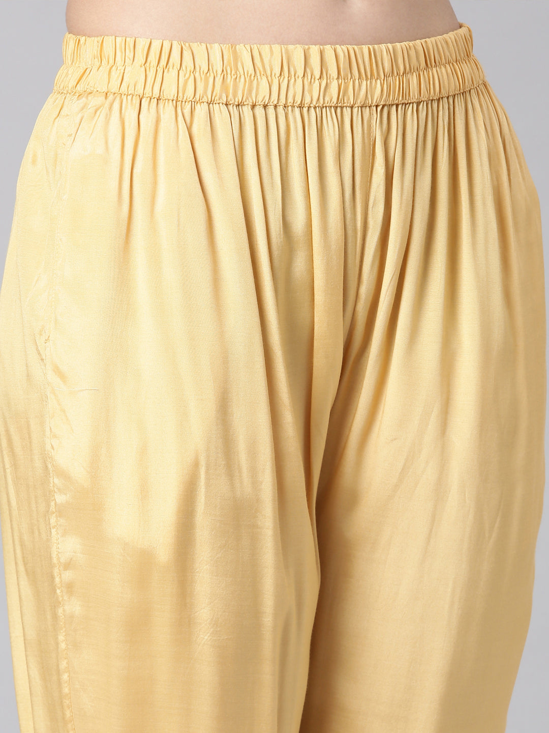 Neerus Yellow silk printed anarkali suit set - detail view 4