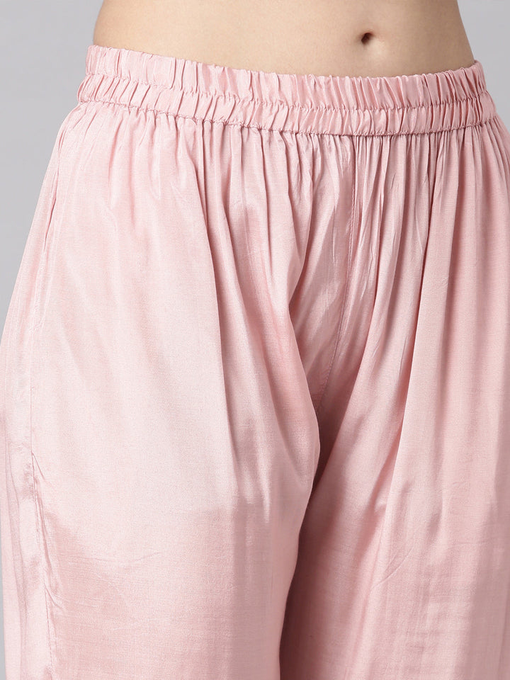 Neerus Pink Printed Anarkali Kurta and Trousers With Dupatta