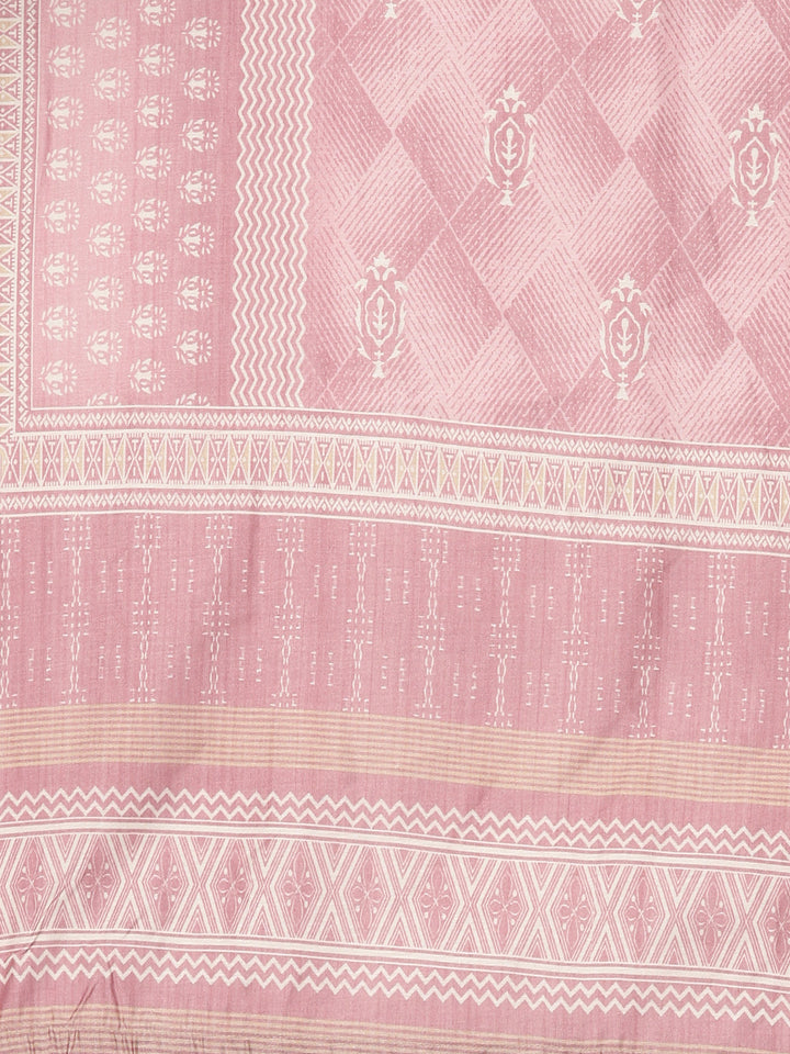 Neerus Pink Printed Anarkali Kurta and Trousers With Dupatta