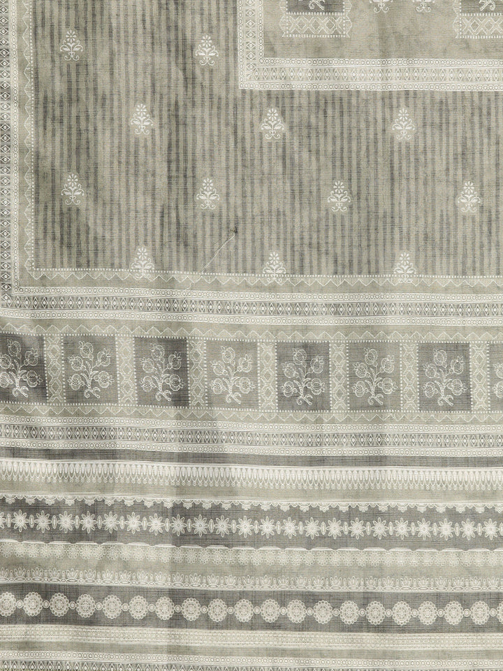 Neerus Olive Printed Straight Kurta and Trousers With Dupatta