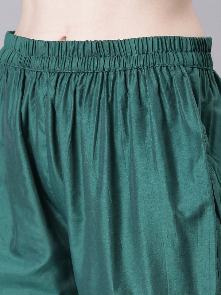 Neerus Green Printed Straight Kurta and Trousers With Dupatta